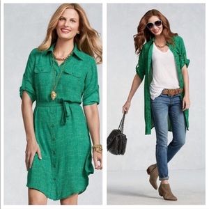 Green Button-Front Shirt Dress